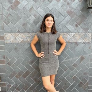 Black and White Knit Dress with Black Zipper Accent